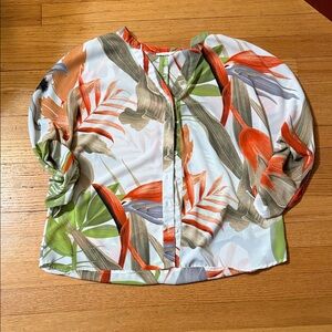 Milano Tropical Print Blouse - Orange, Green, Gray - size m